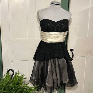 EC Betsey Johnson Evening Lace & Tulle Fit N Flare Strapless Dress Semi formal
